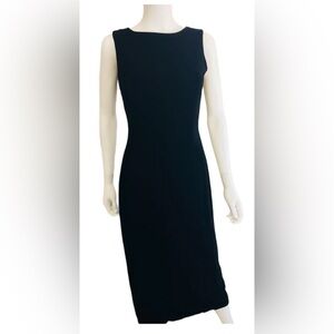 Ann Taylor Black Sleeveless Sheath Lined Midi Dress Size 6 Back Zipper and Slit
